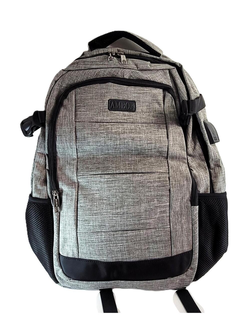 AMBOR Business Laptop Backpack Gray Anti-Theft USB Charging Headphone Bag - New